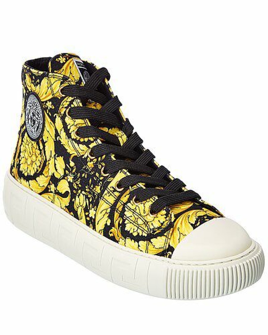 Fashion Sneakers * | Versace 100% Guarantee Greca Barocco Print Canvas High-Top Sneaker Men