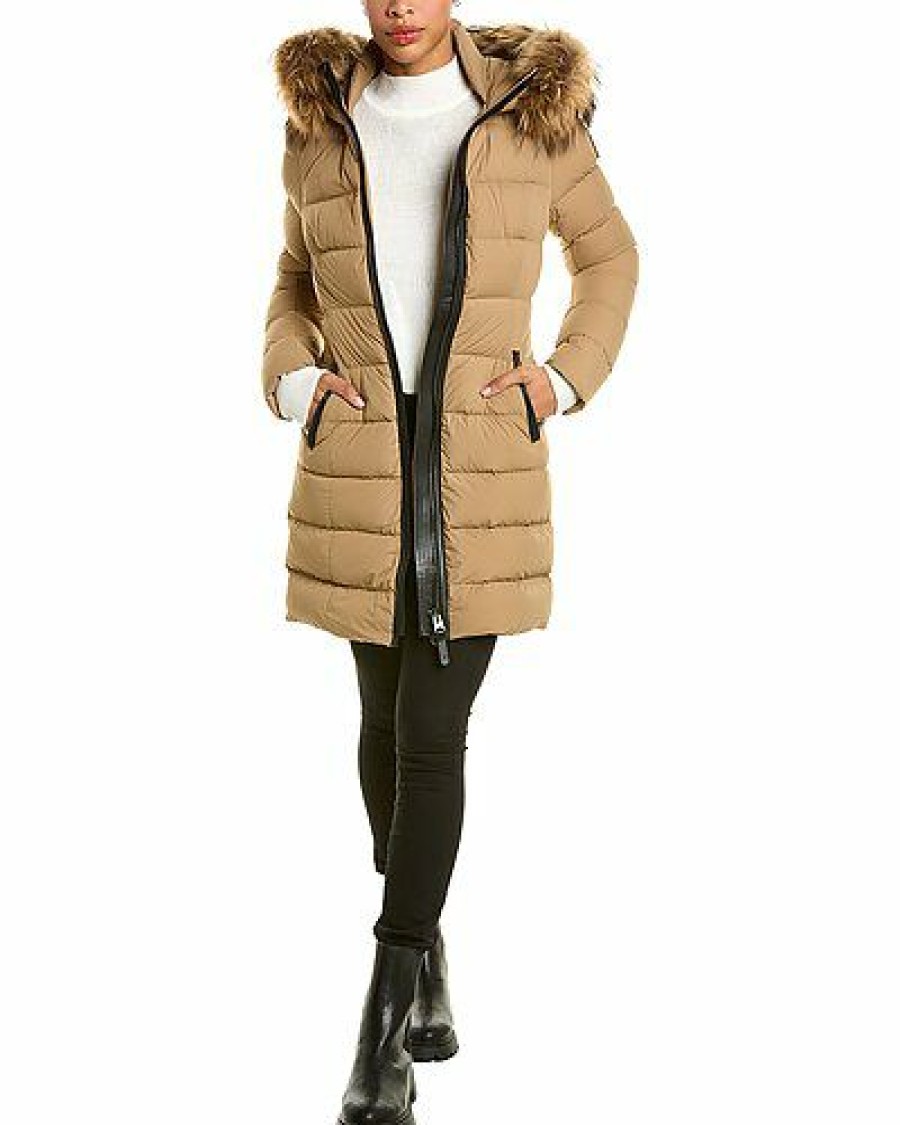 Outerwear * | Mackage Attractive Calla Leather-Trim Down Coat Women