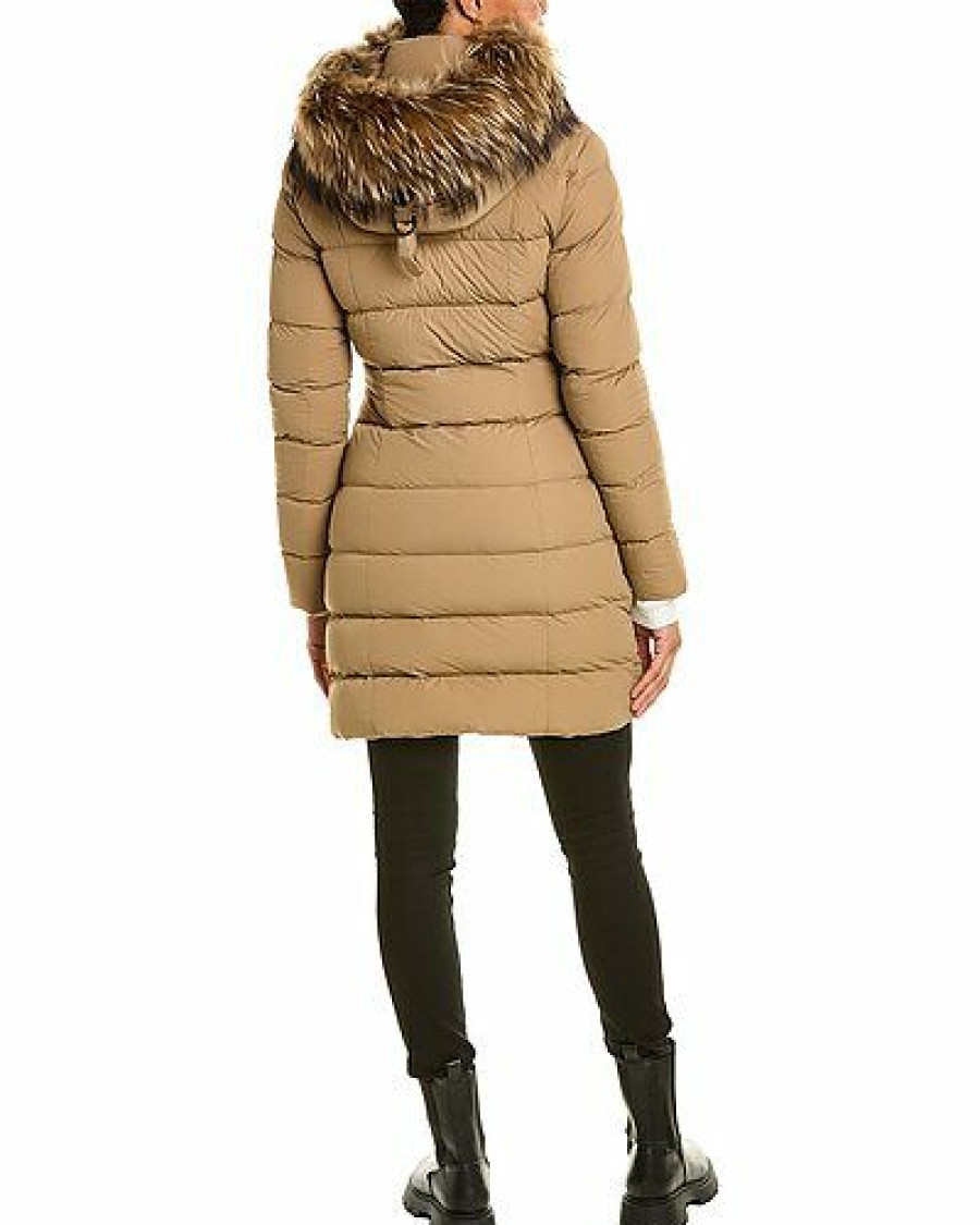 Outerwear * | Mackage Attractive Calla Leather-Trim Down Coat Women