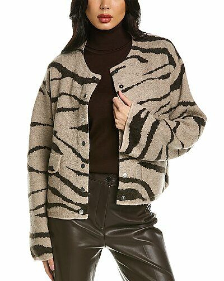 Outerwear * | Rebecca Taylor Discount Online Zebra Jacquard Cropped Wool Jacket Women